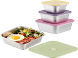 4 Pcs Colorful Stainless Steel Food Storage Containers Set with Lids, 400ml to 1400ml Square Meal V1188-MS-924-009