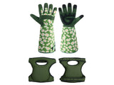 Green Garden Knee Pads and Gardening Gloves Set - Adjustable Neoprene Knee Protectors with Daisy V888-ELOSUNG56412