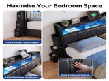 Artiss Queen Bed Frame with Storage Headboard, 2 Drawers, Charging Station& LED Light BFRAME-J-MAXWELL-Q-BK-AB