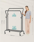 SONGMICS Metal Clothes Rack Garment Double Rail with Wheels and Shelf Black HSR107B01V1 V227-8498402100995