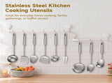 9PCS Stainless Steel Cooking Utensils, Kitchen Serving Utensil with Long Handle & Hanging Hole, V1369-AZ3-W-08640