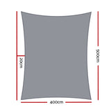 Instahut Shade Sail 4x5m Rectangle 280GSM 98% Grey Shade Cloth SAIL-H-4X5-C-GR