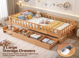 Artiss Kids Single Bed Frame with 3 Storage Drawer Montessori Bed for Toddler Natural WBED-F-CUBIO-S-WD-AB