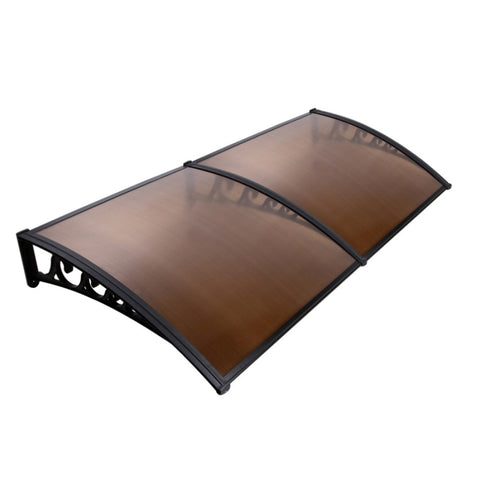 Instahut Window Awning Door Canopy 1m x 2m Brown Hollow Sheet Plastic Frame AWN-PC6-1X2-BR