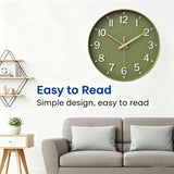 30 cm Modern Green Wall Clock with Rose Gold Frame, Silent Analog Quartz Movement V1188-MS-731-032