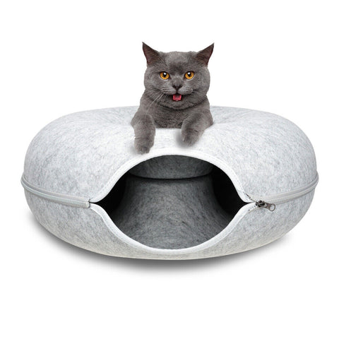 59 x 29cm Cat Tunnel Bed Dark Grey Felt Pet Puppy Nest Cave Toy Light Grey V465-26822