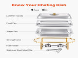 Chafing Dish Buffet Set, 8 Qt 4 Pack, Stainless Steel Chafer with 4 Full Size Pans, Rectangle V952-ZFXBXGBLSTGKXK5LUV0
