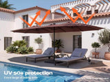 Instahut Outdoor Umbrella 4.57m Solar 48 LED Double-Sided Patio Parasol Brown UMB-POLE-4-TR-LED-BR