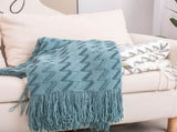 130*180CM Blue Modern Knitted Throw Blanket with Tassels - Soft & Lightweight for Sofa, Bed, and V888-ELOSUNG21130