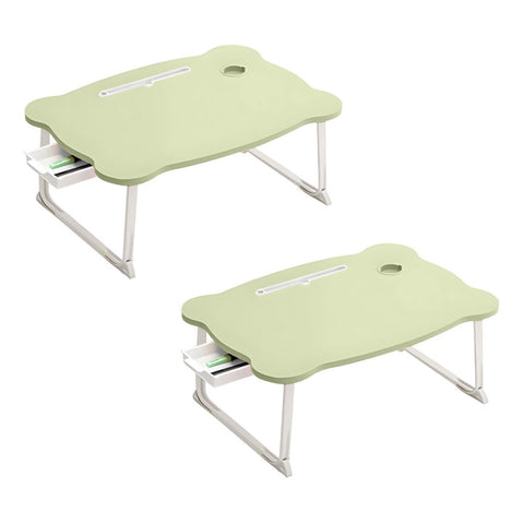 SOGA 2X Green Portable Bed Table Adjustable Folding Mini Desk With Mini Drawer and Cup-Holder Home BEDTABLEM668X2