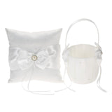 7 * 7 inches White Satin Bowknot Rhinestone Decorated Ring Bearer Pillow and Wedding Flower Girl V1294-YM0901-H21023