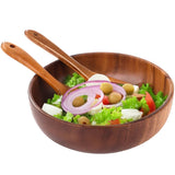 Acacia Wood Salad Bowl Set, Large Wooden Salad Bowl with Serving Utensils, 9.33" Bowl, 10.23" Spoon V1369-AZ3-W-08760