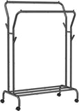 SONGMICS Metal Clothes Rack Garment Double Rail with Wheels and Shelf Black HSR107B01V1 V227-8498402100995