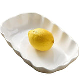 Nordic ceramic plate, 10-inch serving plate, irregular lotus-leaf fluted plate, rectangular serving V1102-122-12812-WHT-1PCS