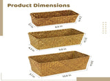 3PCS Woven Desktop Storage Baskets Set, Handwoven Seagrass Baskets Rectangular Organizer Bin, V1369-AZ3-W-08833