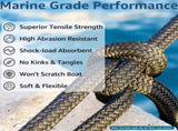 Boat Dock Lines 1/2" x 15' - Double Braided Nylon Boat Ropes for Docking with 12" Loop, Marine-Grade V1258-DP02-WO-872