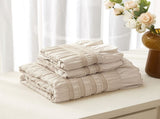 Beige Elegant Ruffle Seersucker Duvet Cover with 2PCS Pillow Shams - 3-Piece Vertical Stripe Clipped V888-ELOSUNG49370