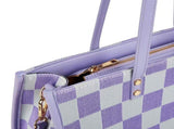 "Taro Mud Chessboard" light purple tote bag two-in-one handbag and cross-body bag, can hold a V1102-HEBB-005
