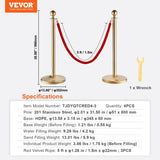 Stanchion Post with Velvet Rope, 4-Pack Crowd Control Stanchion with 3PCS 5FT Red Velvet Ropes, V952-QTGLZJSBXGKT8MRTBV0