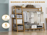 Portable Clothes Rack Coat Garment Stand Bamboo Rail Hanger Airer Closet V63-835951
