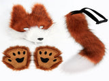 Orange-White Furry Animal Cosplay Half Suit Set - Fox Mask with Detachable Fangs, Faux Fur Paws and V888-ELOSUNG56261-2
