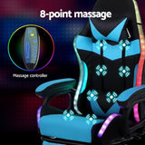 Artiss Gaming Office Chair 12 RGB LED Massage Computer Work Seat Footrest Cyan MOC-L-GC-8P-LED-CY