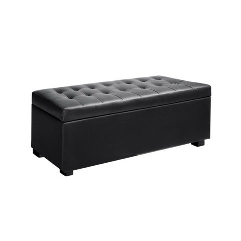 Artiss Storage Ottoman Blanket Box 97cm Leather Black OTM-L2-BK