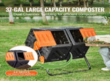 Compost Bin 37 Gal Dual-Chamber Composter Tumbler Rotating Sliding Doors V952-FGDFJ37JL000EYX7CV0