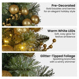 Christabelle 61cm Christmas Wreath Glittery with LED Lights Golden Baubles Front Door Decoratio 112_SENG61