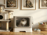 CARLA HOME Foldable Enclosed Cat Litter Box with Scoop - Grey - Plastic - Kitty Litter Tray V178-36497