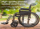 Equipmed 24 Inch Folding Bariatric Wheelchair, XL Wide Design, 136kg Capacity, Park Brakes, V219-HELWLCEQS24A