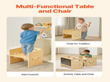 Montessori Weaning Table and Chair Set, 3 In 1 Wooden Toddler Table and Chairs with Chalkboard, V952-ETDNZY1708118E4HMV0