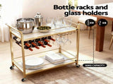 Artiss Bar Cart Drinks Trolley Serving Wine Rack Glass Holder Marble 85cm Gold FUR-Z-BC-PB-80