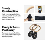 Birch Wood Gymnastic Rings with Adjustable Straps Strength & Calisthenics Training V63-819913