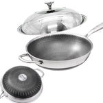 32cm 316 Stainless Steel Non-Stick Stir Fry Cooking Kitchen Wok Pan with Lid Honeycomb Double Sided V255-316-32-LID