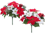 2PCS Christmas Artificial Flowers Poinsettia Bouquet Mixed Christmas Bush Winter Flowers Arrangment V1369-AZ3-W-12443