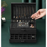Black Jewelry Box with Key Lock and Multiple Compartments Blackyux V1188-YU108C-06545-1
