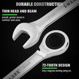SWANLAKE 12Pcs Metric Ratcheting Spanner Set 6-18mm CR-V Steel 72-Tooth Holder V465-66114