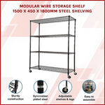 Modular Wire Storage Shelf 1500 x 450 x 1920mm Steel Shelving with Wheels V63-841201