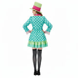 Hatter Costume Women Mad Tea Party Halloween Cosplay Dress with Bowtie Top Hat Leggings Mardi Gras V1107-129-29170-GRN-XS