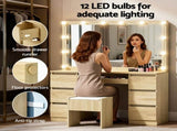 Artiss Dressing Table Vanity Desk Set Stool 12 Led Bulbs Wood FURNI-N-DRESS02-LED-WD-AB