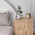 PORTO BEDSIDE TABLE - NATURAL OAK - SLIM - ROUND BRASS V164-ECS13STB06G