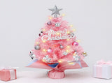 45cm Pink Mini Christmas Tree Natural Log Base, Pink & Blue Wrapped Design, Star Topper, Letter V1232-FSSDS-002
