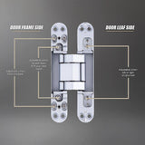 Hidden Door Hinges 180&deg Heavy Duty 3D Adjustable Silver 40kg V63-954941