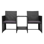 Gardeon Outdoor Setting Wicker Loveseat Birstro Set Patio Garden Furniture Black ODF-LOVESEAT-S-BK