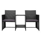 Gardeon Outdoor Setting Wicker Loveseat Birstro Set Patio Garden Furniture Black ODF-LOVESEAT-S-BK