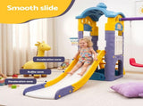Keezi Kids 4-in-1 Slide Swing Set Double Swing Basketball Hoop Playhouse KPS-SLIDE-2SWING-CLF-AB