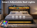 Artiss Queen Bed Frame with Gas Lift Storage LED Lights Charging Station Headboard with Open Shelf BFRAME-I-POLA-Q-BK-ABC