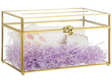 Golden Clear Glass Jewelry Box, Card Box, Elegant Glass Keepsake Memory Box, Decorative V1192-AZ-W-18499