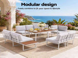 Gardeon 8 Seater Outdoor Dining Sofa Set with WPC Side Tables Patio Furniture White FF-DINING-9SOFA-WH-ABCDE